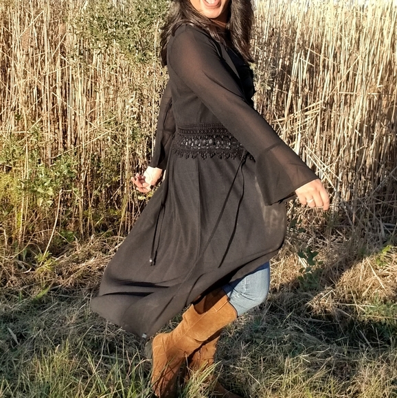 BEAUTY FROM ASHES BLACK CHIFFON CARDIGAN - Picture 4 of 15
